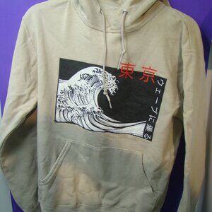 Artist Union Mens S Small Beige Great Wave Japan Hoodie Art Pullover Sweatshirt
